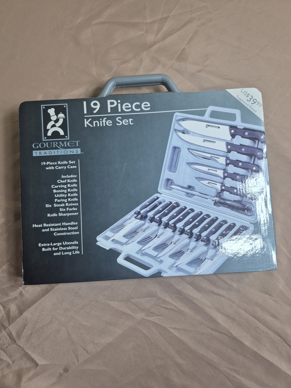 Gourmet Traditions 19-Pc Knife & Cutlery Set with Case Stainless Steel AS IS
